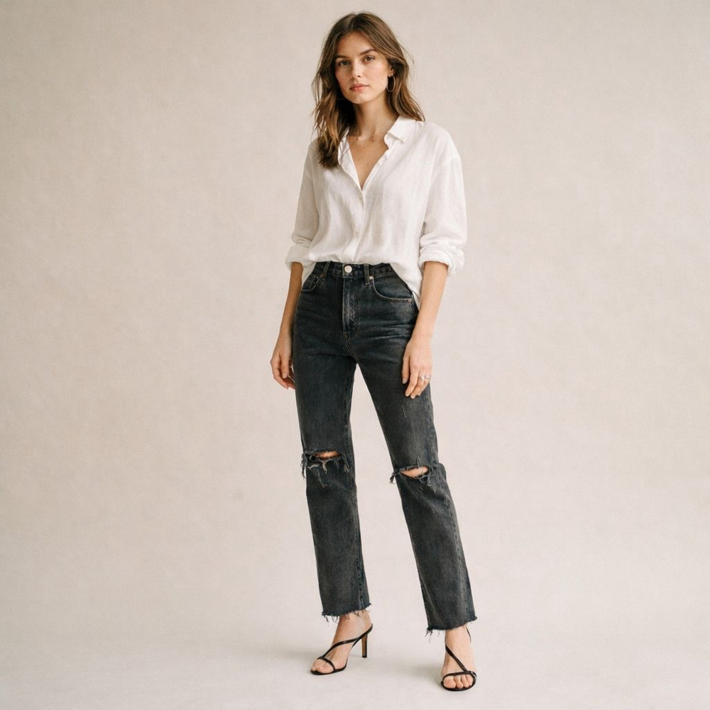 AGOLDE Straight Leg Black High Rise Jeans Sz 25 Cherie